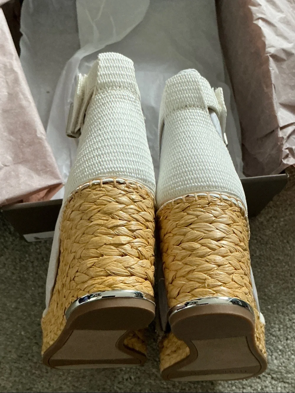 Franco Sarto White Studded Espadrille Wedge Sandals